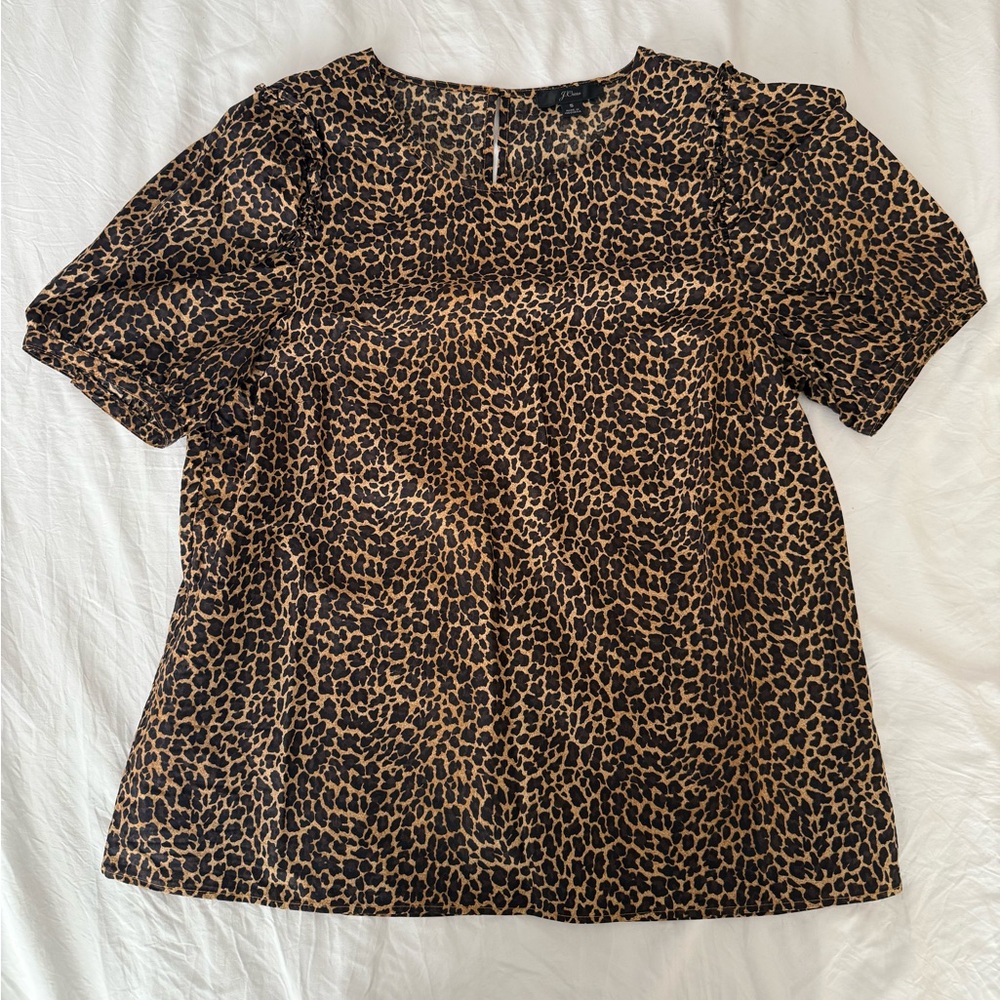 Women’s J.Crew Cheetah Print with Ruffled Accent Sleeved Blouse